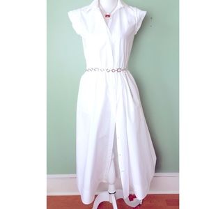 Anne Taylor Long Dress Eyelet Accents Pockets